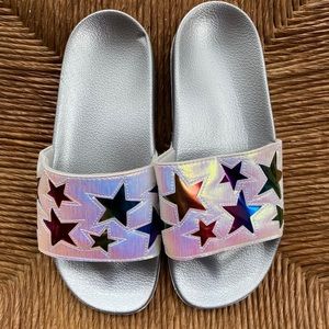 stars size 5/6 silver girls sandals/slides